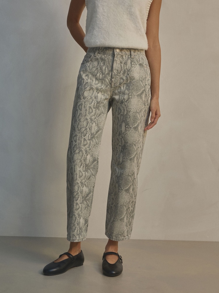 Neutral Snake Print Straight Leg 100% Cotton Jeans - Image 3 of 8