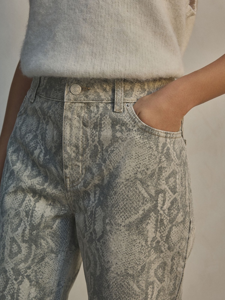 Neutral Snake Print Straight Leg 100% Cotton Jeans - Image 5 of 8