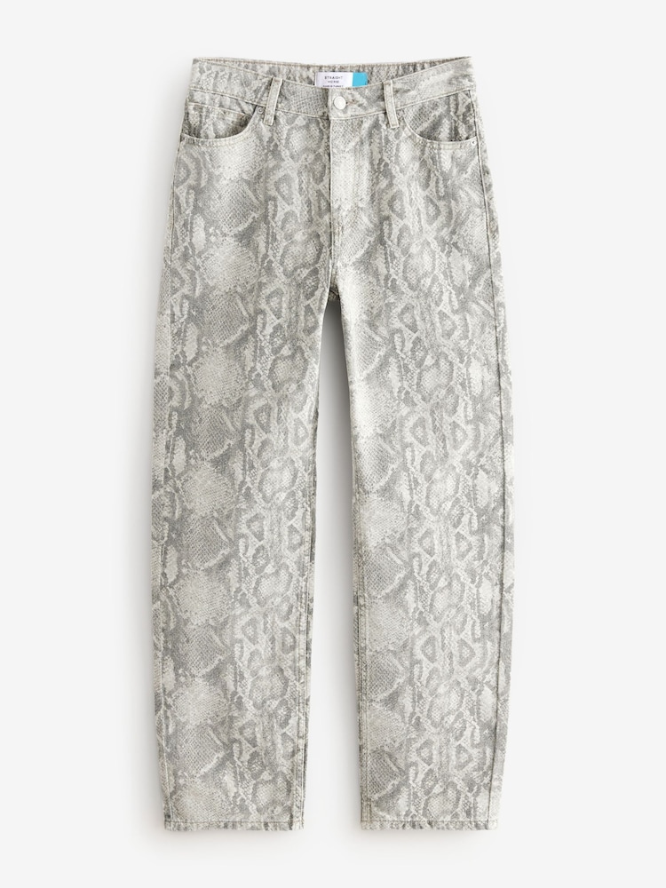 Neutral Snake Print Straight Leg 100% Cotton Jeans - Image 6 of 8