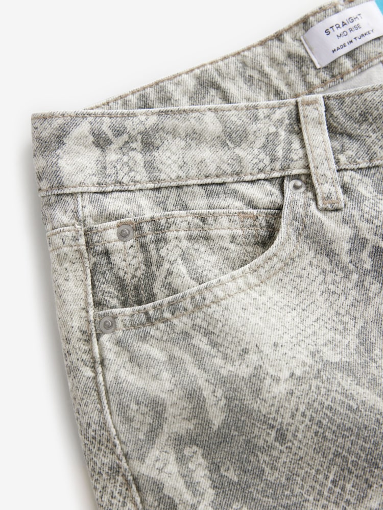 Neutral Snake Print Straight Leg 100% Cotton Jeans - Image 7 of 8