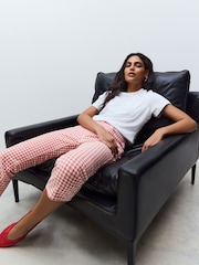Red/White Gingham Authentic Denim Cropped Capri Jeans - Image 2 of 9