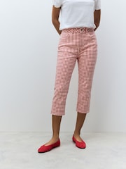 Red/White Gingham Authentic Denim Cropped Capri Jeans - Image 3 of 9