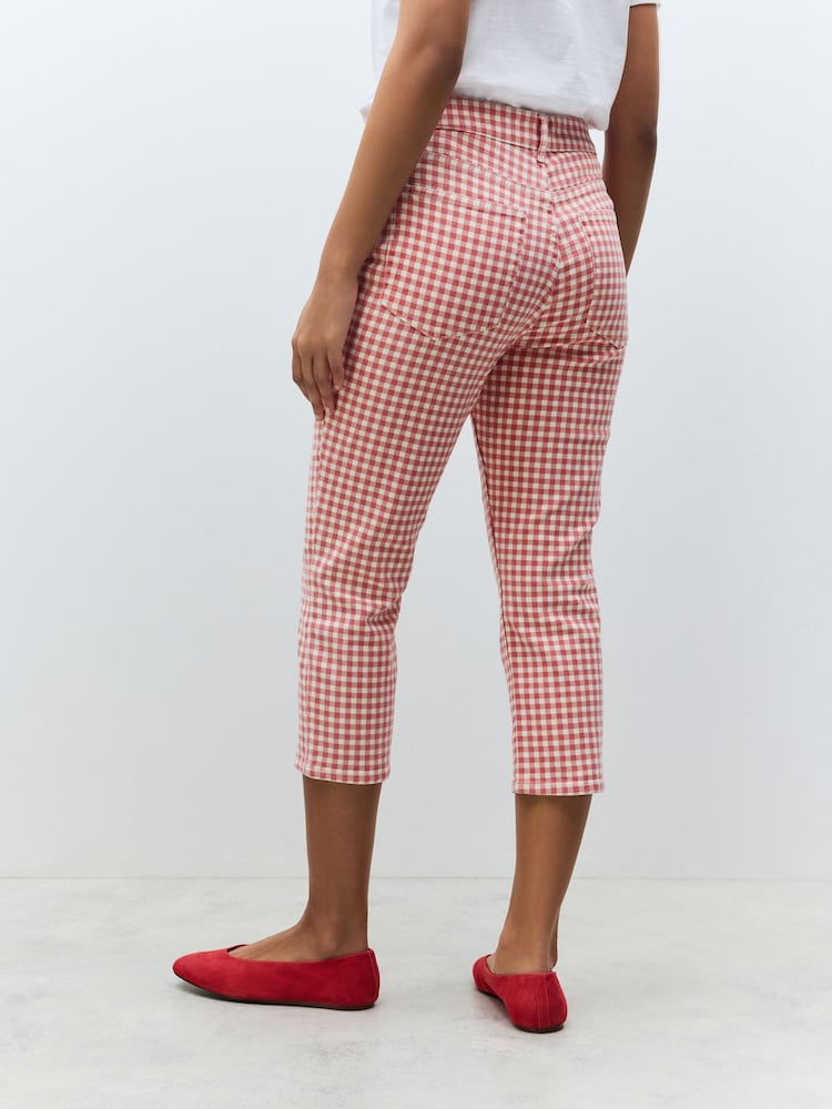 Red/White Gingham Authentic Denim Cropped Capri Jeans - Image 4 of 9