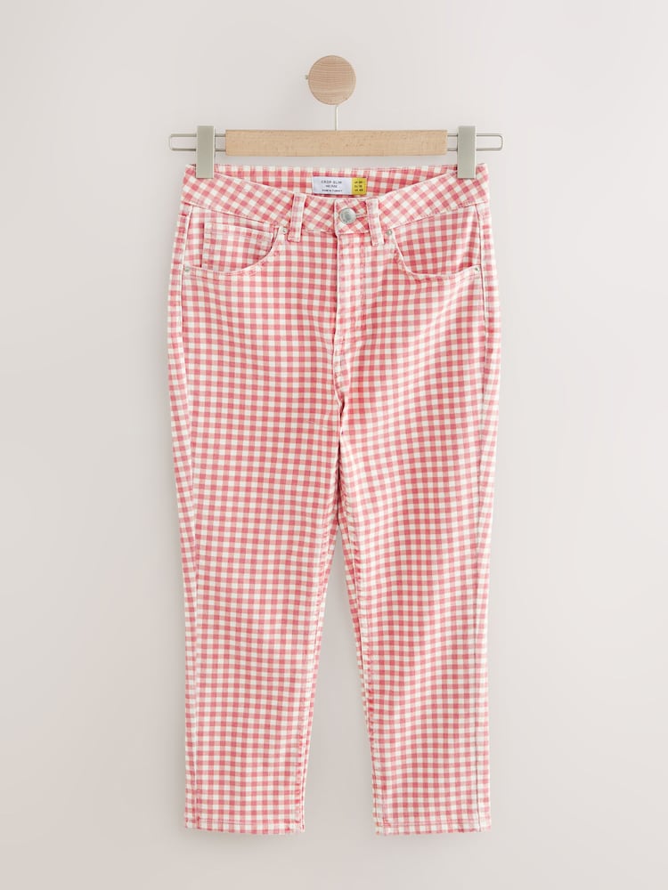 Red/White Gingham Authentic Denim Cropped Capri Jeans - Image 6 of 9