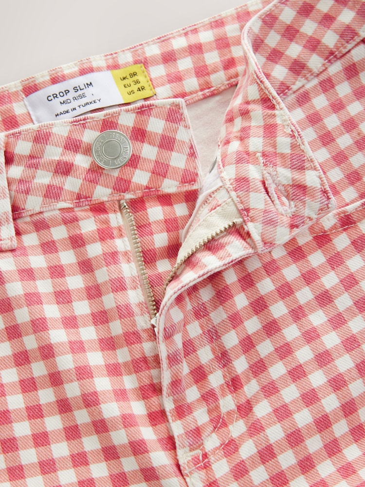 Red/White Gingham Authentic Denim Cropped Capri Jeans - Image 8 of 9