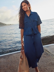 Dark Blue Dark Blue Lightweight Denim Wide Crops - Image 1 of 8