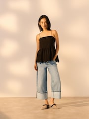 Bleach 100% Cotton Turn-up Cropped Jeans - Image 1 of 9