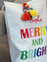 100% Cotton Merry and Bright Christmas Sack with Super Chunky Pom Pom by Solesmith - Image 2 of 6