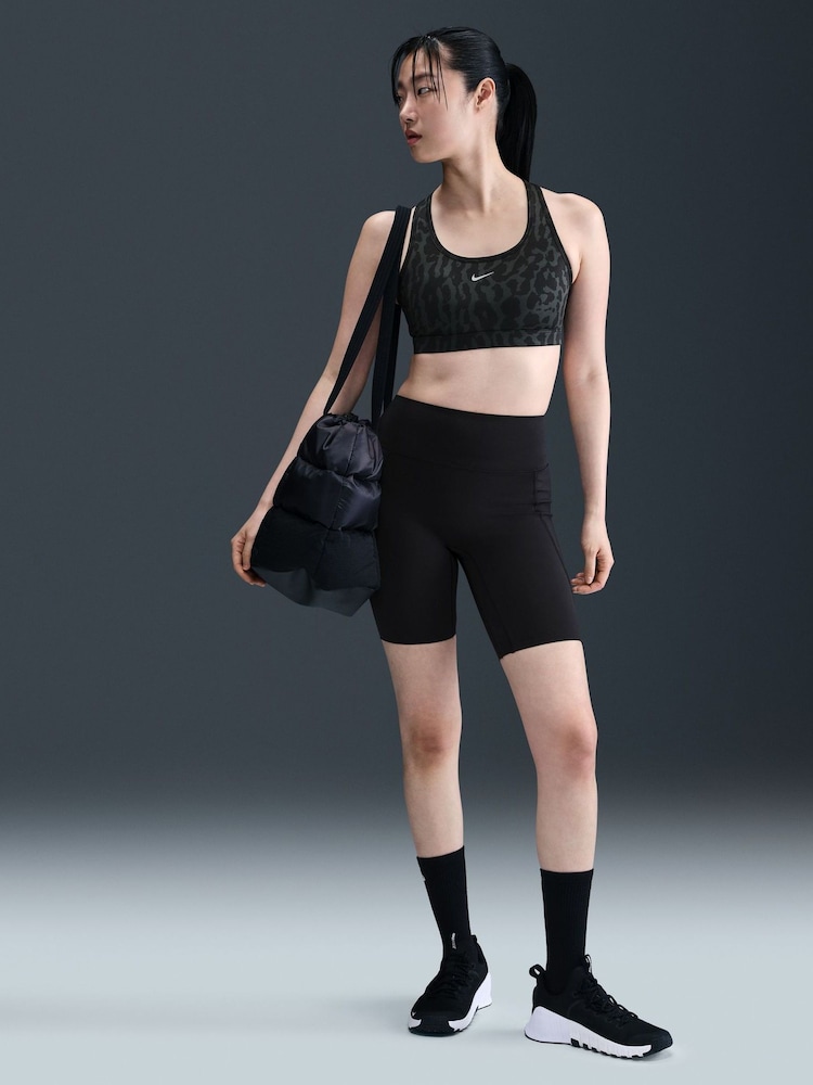 Nike Black Medium Swoosh Support Padded Printed Sports Bra - Image 1 of 5