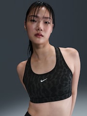 Nike Black Medium Swoosh Support Padded Printed Sports Bra - Image 3 of 5