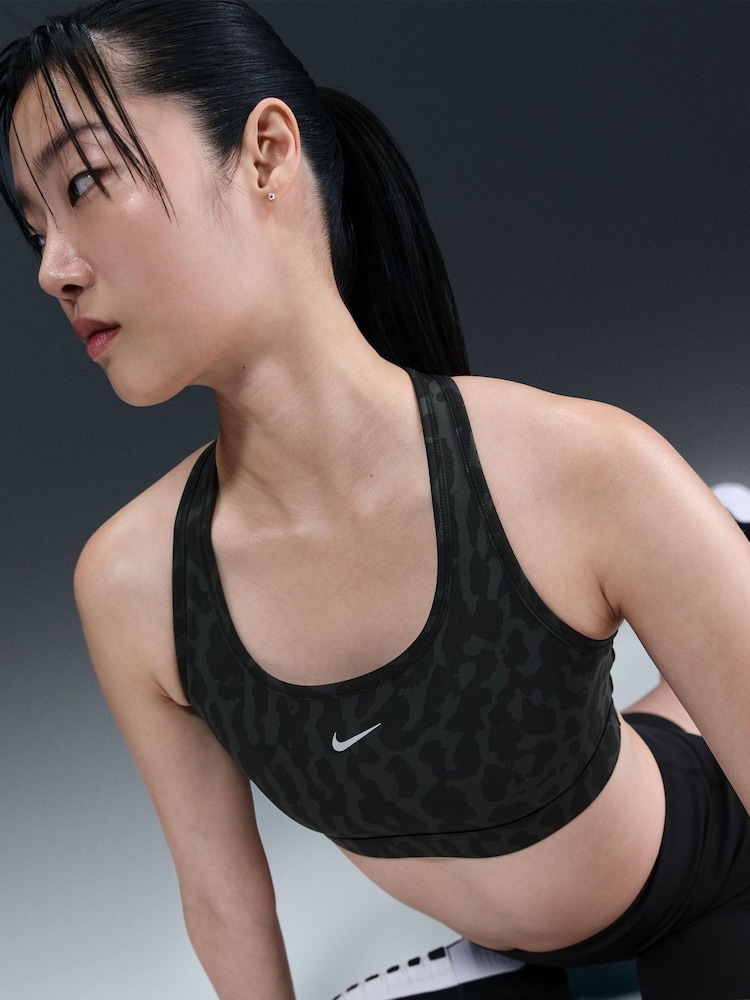 Nike Black Medium Swoosh Support Padded Printed Sports Bra - Image 5 of 5