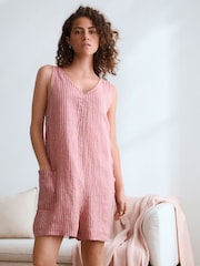 Pink Stripe 100% Linen Playsuit - Image 2 of 5