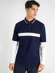 Calvin Klein Golf Blue Hubbard Long Sleeve Hybrid Polo Shirt - Image 2 of 8