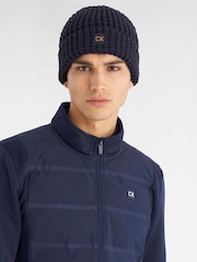 Calvin Klein Golf Blue Chunky Knit Beanie With Badge - Image 2 of 6