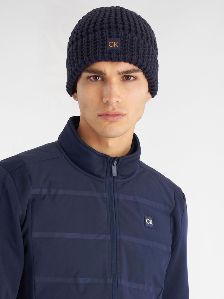 Calvin Klein Golf Blue Chunky Knit Beanie With Badge - Image 2 of 6