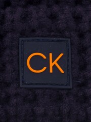 Calvin Klein Golf Blue Chunky Knit Beanie With Badge - Image 6 of 6