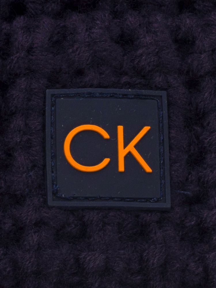 Calvin Klein Golf Blue Chunky Knit Beanie With Badge - Image 6 of 6