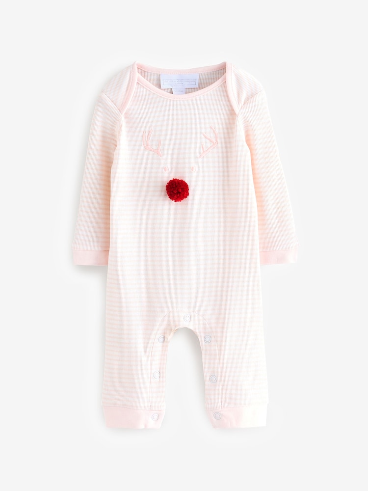 The White Company Pink Jingles Stripe Sleepsuit - Image 1 of 1