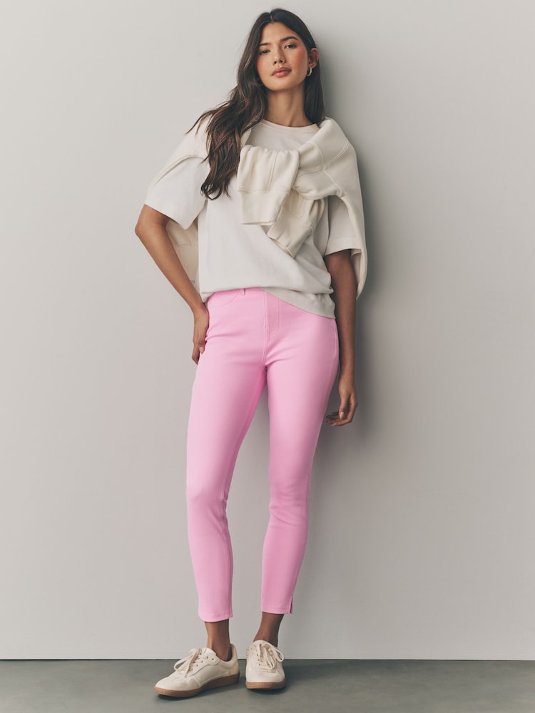 Pink Cropped Denim Jersey Leggings - Image 1 of 8