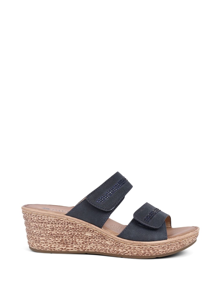 Pavers Blue Touch-Fasten Wedge Mule Sandals - Image 1 of 5