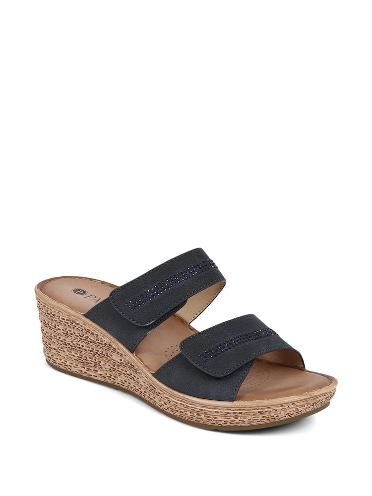 Pavers Blue Touch-Fasten Wedge Mule Sandals - Image 2 of 5