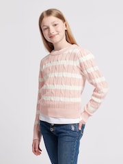 U.S. Polo Assn Pink Girls Stripe Cable Knit Jumper - Image 1 of 7