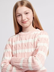 U.S. Polo Assn Pink Girls Stripe Cable Knit Jumper - Image 2 of 7