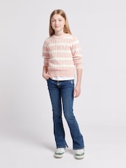 U.S. Polo Assn Pink Girls Stripe Cable Knit Jumper - Image 3 of 7