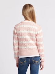 U.S. Polo Assn Pink Girls Stripe Cable Knit Jumper - Image 4 of 7
