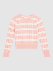 U.S. Polo Assn Pink Girls Stripe Cable Knit Jumper - Image 5 of 7