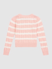 U.S. Polo Assn Pink Girls Stripe Cable Knit Jumper - Image 6 of 7