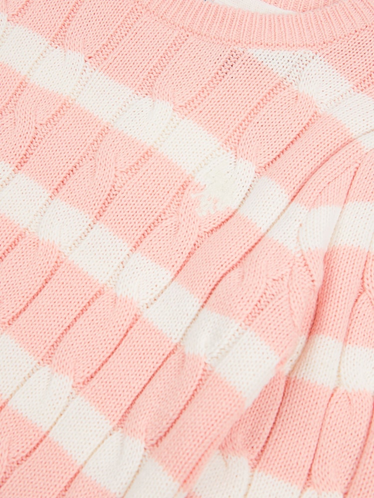 U.S. Polo Assn Pink Girls Stripe Cable Knit Jumper - Image 7 of 7