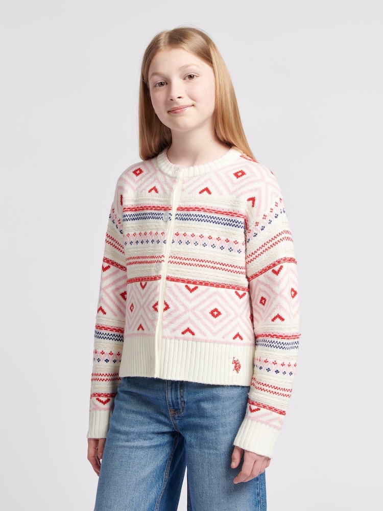 U.S. Polo Assn Girls Fairisle Pattern Cardigan - Изображение 1 из 7