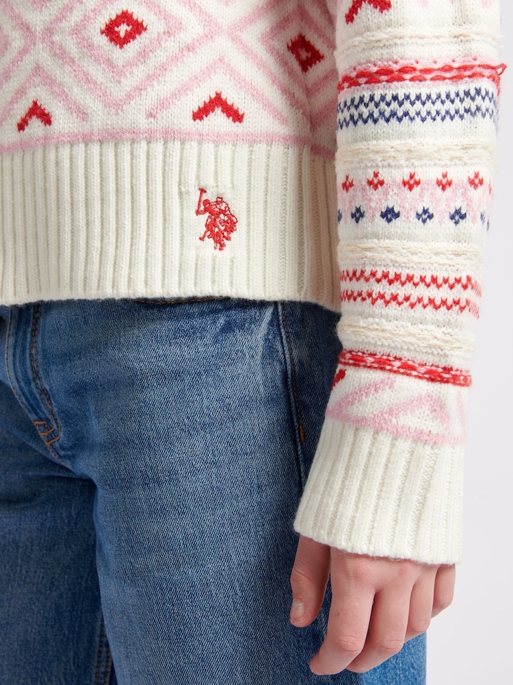 U.S. Polo Assn Girls Fairisle Pattern Cardigan - Изображение 2 из 7