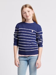 U.S. Polo Assn Blue U.S. Polo Assn. Girls Blue Stripe Crew Jumper - Image 1 of 7