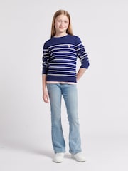 U.S. Polo Assn Blue U.S. Polo Assn. Girls Blue Stripe Crew Jumper - Image 3 of 7