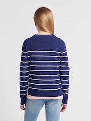 U.S. Polo Assn Blue U.S. Polo Assn. Girls Blue Stripe Crew Jumper - Image 4 of 7
