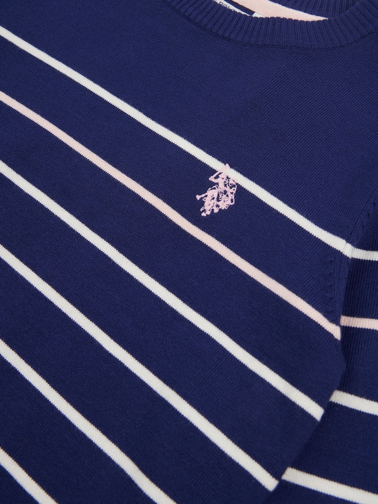 U.S. Polo Assn Blue U.S. Polo Assn. Girls Blue Stripe Crew Jumper - Image 7 of 7