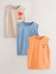Blue/Orange/Stone Palm Tank Vests 3 Pack (3-16yrs) - Image 1 of 1