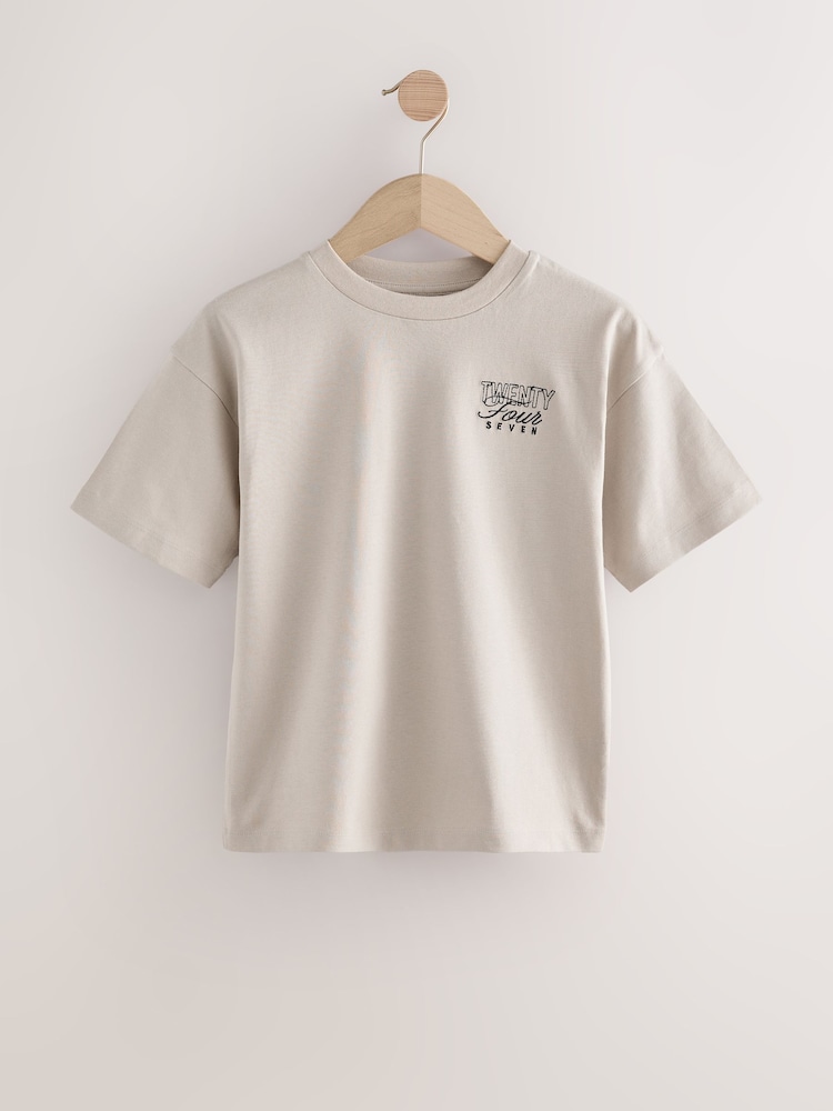 White/Blue/Coral/Cement Relaxed Fit 100% Cotton Short Sleeve Embroidered T-Shirts 4 Pack (3-16yrs) - Image 2 of 8