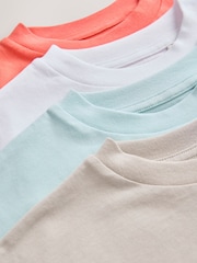 White/Blue/Coral/Cement Relaxed Fit 100% Cotton Short Sleeve Embroidered T-Shirts 4 Pack (3-16yrs) - Image 7 of 8