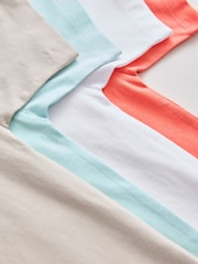 White/Blue/Coral/Cement Relaxed Fit 100% Cotton Short Sleeve Embroidered T-Shirts 4 Pack (3-16yrs) - Image 8 of 8