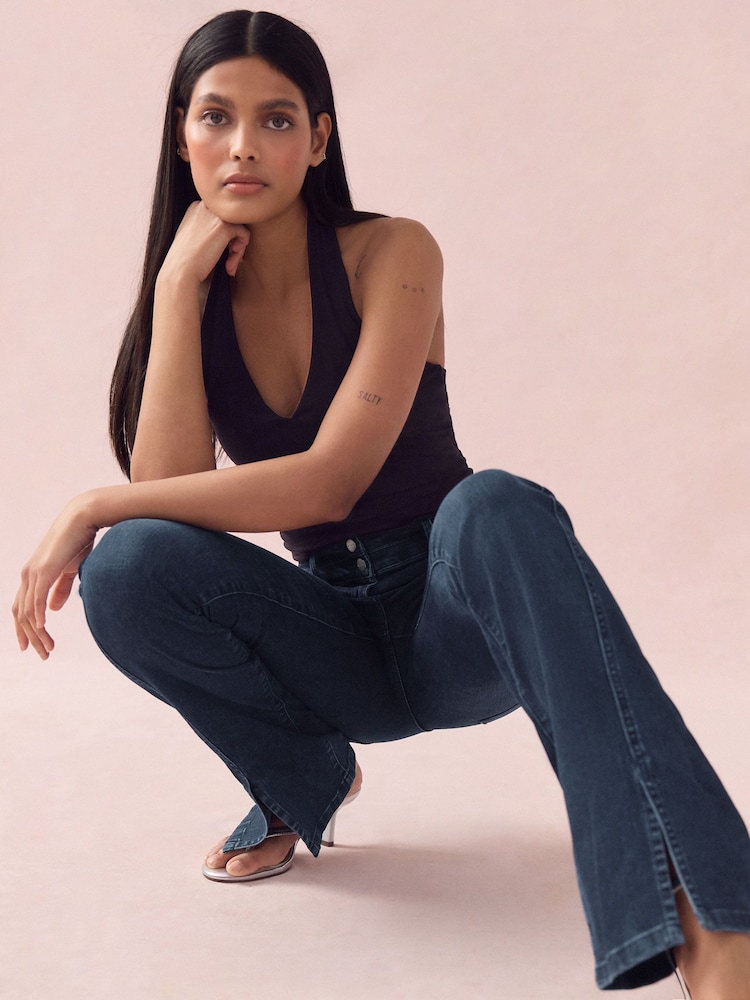Dark Blue Flared Lift Slim And Shape Bootcut Jeans - Image 1 of 7