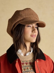 Joules Elvaston Tan Brown Tweed Baker Boy Hat - Image 3 of 8