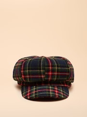 Joules Elvaston Navy/Khaki Check Tweed Baker Boy Hat - Image 4 of 6