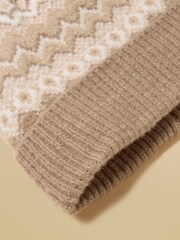 Joules Kara Neutral Fairisle Bobble Beanie Hat - Image 6 of 7