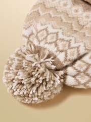 Joules Kara Neutral Fairisle Bobble Beanie Hat - Image 7 of 7