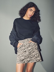 Zebra Print 100% Cotton Denim Mini Skirt - Image 1 of 8