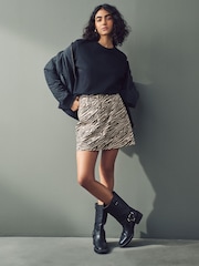 Zebra Print 100% Cotton Denim Mini Skirt - Image 4 of 8
