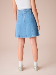 Mid Blue Denim 100% Cotton Denim Belted Kilt Skirt - Image 3 of 4